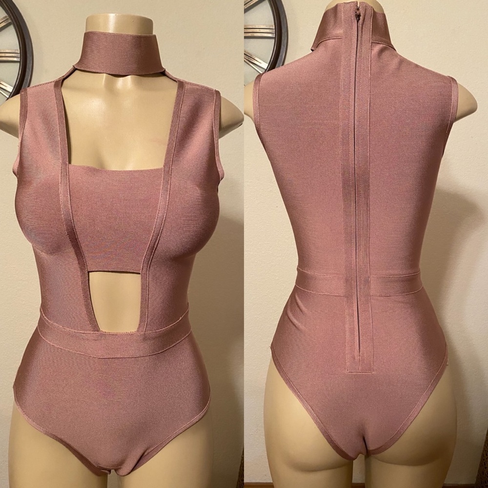 Nude Bandage Choker Bodysuit
